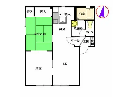 ヴェルドミールB棟(2LDK/1階)の間取り写真