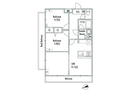 GRANPASEO船堀(2LDK/4階)の間取り写真