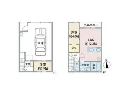 GCOLOR木田(1SLDK/2階)の間取り写真