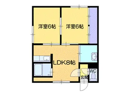 ワイズコネクト大谷地西(2LDK/1階)の間取り写真