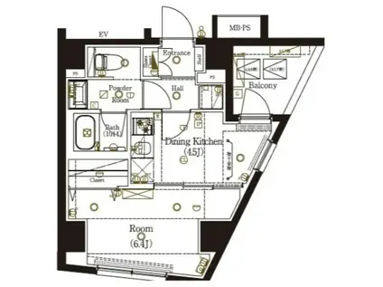 MA-RO弘明寺(1DK/2階)の間取り写真