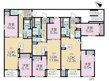 カサブランカ(2LDK/3階)の間取り写真