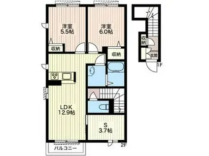 アンビエラ東が丘(2LDK/2階)の間取り写真