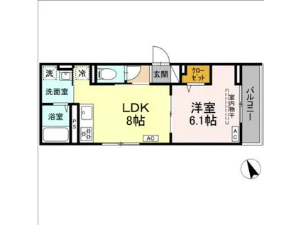 D-PINA菅北浦(1LDK/3階)の間取り写真