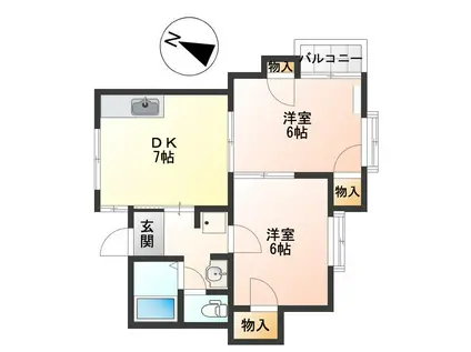 コーポマルイII(2DK/2階)の間取り写真