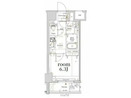 KNOTS大山(1K/6階)の間取り写真