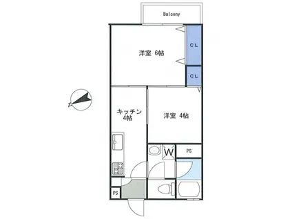 二葉コーポラス(1SK/2階)の間取り写真
