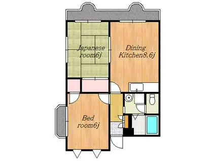 リバティヒルII(2DK/1階)の間取り写真