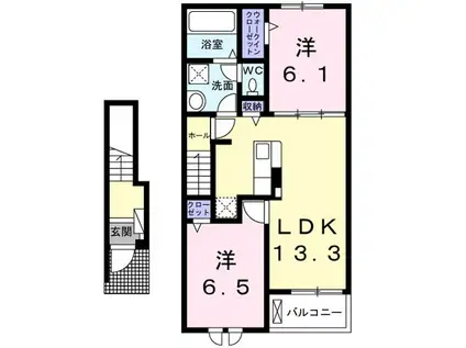 サンビレッジA(2LDK/2階)の間取り写真