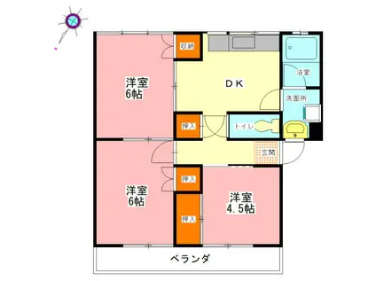 ドミールサニー撫養(3DK/4階)の間取り写真