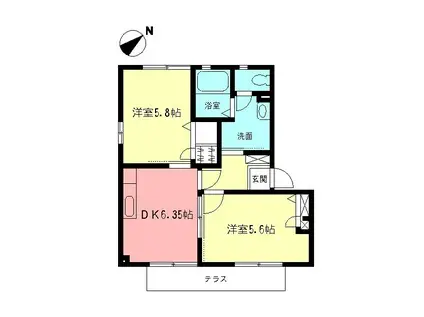 ファミーユ大倉山II(2DK/1階)の間取り写真