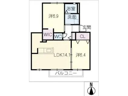 パークヒルズB(2LDK/1階)の間取り写真