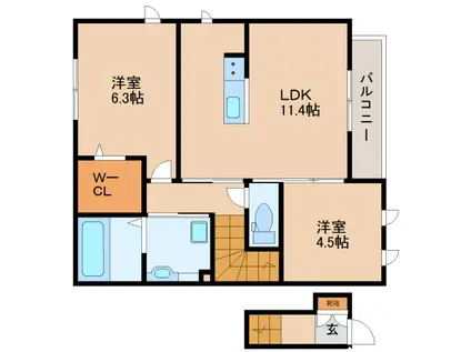 カサベルデ暖華(2LDK/2階)の間取り写真