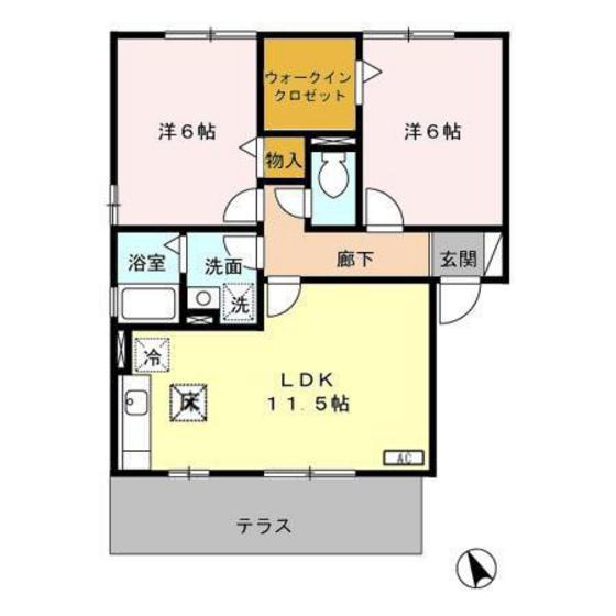 クレストコート(2LDK/1階)の間取り写真