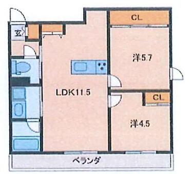メゾン・ド・グラース馬込(2LDK/2階)の間取り写真