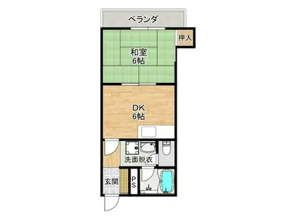 中古賀マンション(1DK/6階)の間取り写真