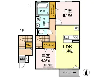 ラ・ポルト(2LDK/2階)の間取り写真