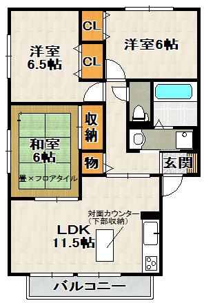 グリーンフォーレスト伊丹A棟(3LDK/2階)の間取り写真