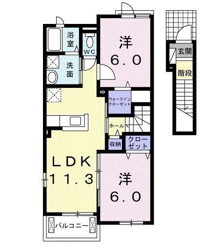 コンセェクアット B(2LDK/2階)の間取り写真