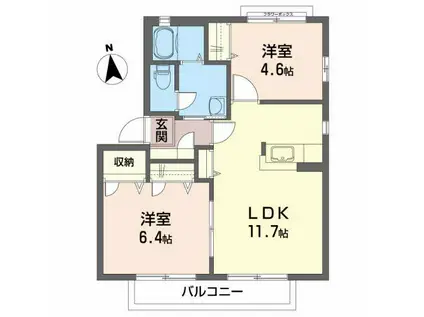 ハウス・パディE(2LDK/2階)の間取り写真