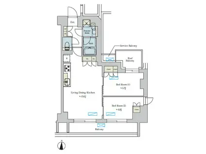 BRILLIA IST 池尻大橋(2LDK/6階)の間取り写真