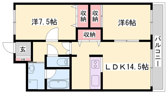 フルール滝野(2LDK/2階)の間取り写真