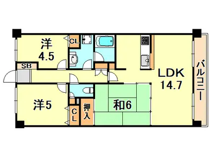 ライオンズヒルズ垂水小束山(3LDK/3階)の間取り写真