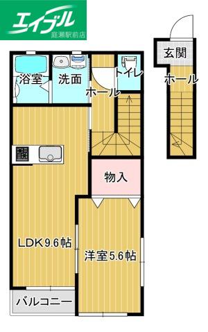 シェルメール庭瀬(1LDK/2階)の間取り写真