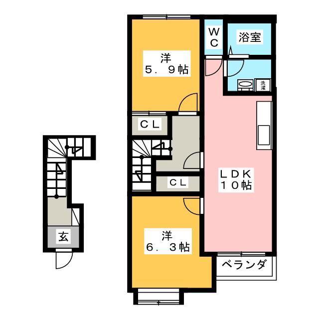 プレッソ・ヴィアーレ(2LDK/2階)の間取り写真