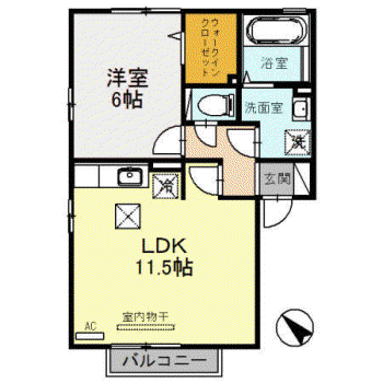 プラシード(1LDK/1階)の間取り写真