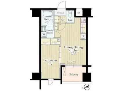 都営浅草線 五反田駅 徒歩5分 12階建 築8年(1LDK/6階)の間取り写真