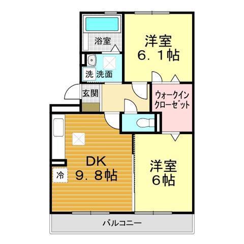ラフィネはまゆうA棟(2DK/1階)の間取り写真