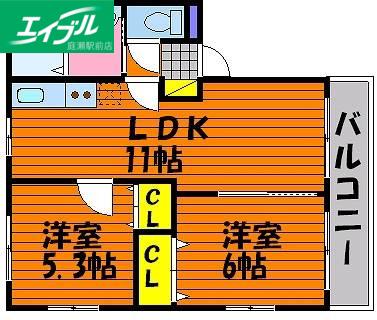 ファミーユC(2LDK/1階)の間取り写真