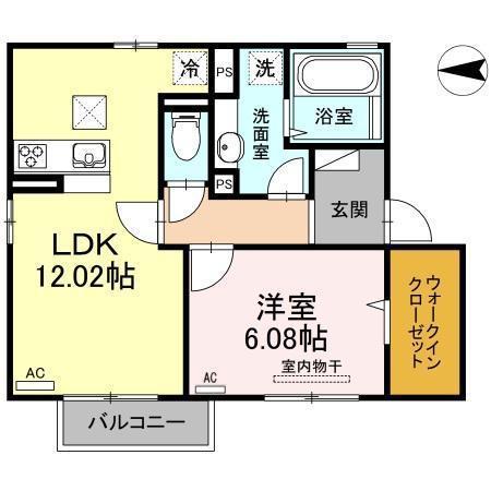 ユーコパン下郡(1LDK/1階)の間取り写真