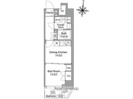 コンフォリア・リヴ木場イーストII(1DK/7階)の間取り写真