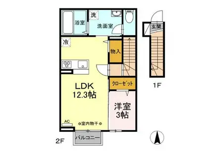 DーROOMシンメイ(1LDK/2階)の間取り写真