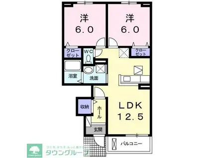 エレガントヒルIIIB(2LDK/1階)の間取り写真
