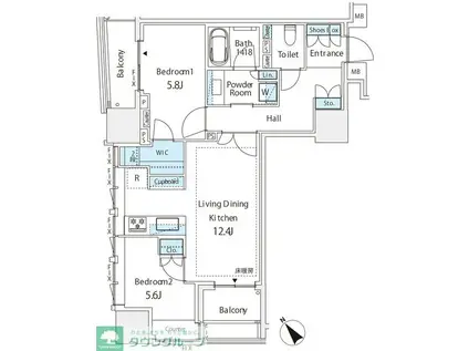 ミレアコート銀座プレミア(2LDK/9階)の間取り写真