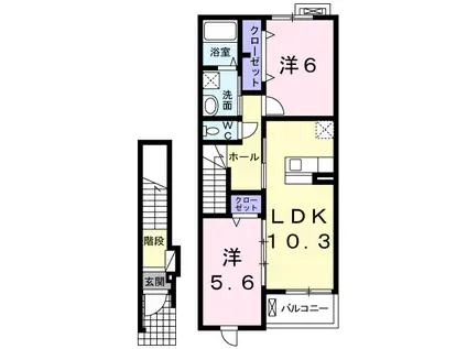 ふらっと・いしさか(2LDK/2階)の間取り写真