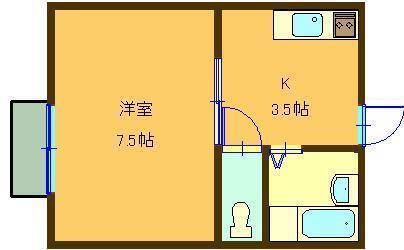 ピエール弐番館(1K/1階)の間取り写真