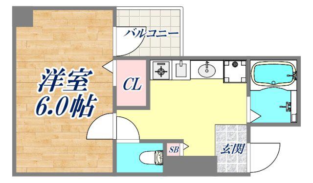 S-FORT神戸三宮北(1K/2階)の間取り写真