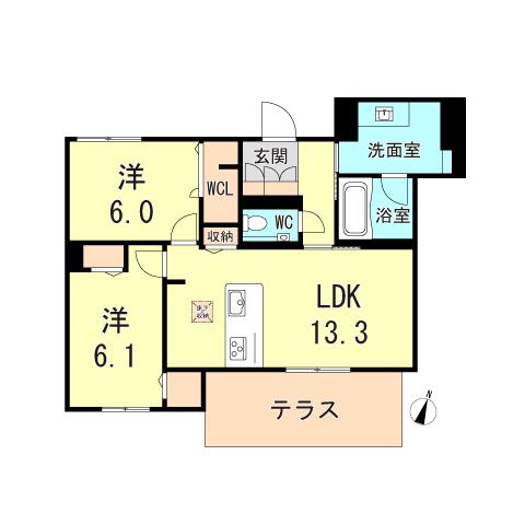 シャーメゾン トレドゥース 甲南山手(2LDK/1階)の間取り写真