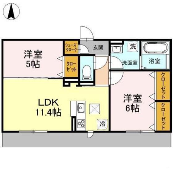 サニーフラット西市A棟(2LDK/1階)の間取り写真