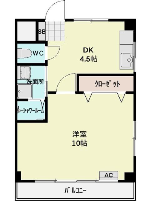 ビレッタ静岡(1DK/9階)の間取り写真