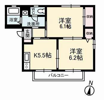 サンライズフジA棟(2K/2階)の間取り写真