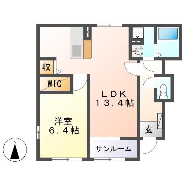 YMハウス北野 F棟(1LDK/1階)の間取り写真