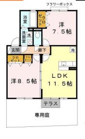 コンフォヴェール A棟(2LDK/1階)の間取り写真