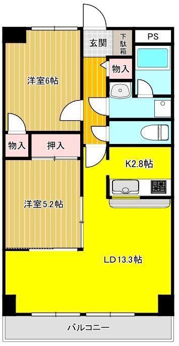 コート沼津(2LDK/1階)の間取り写真