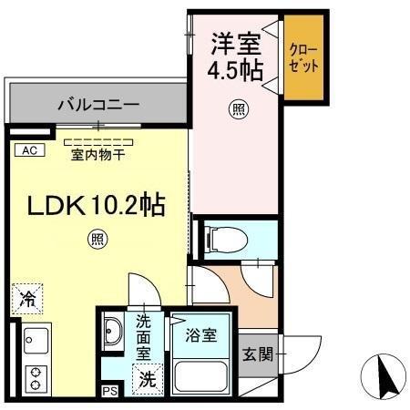 ベイ ブランシェ老松(1LDK/1階)の間取り写真