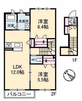 シャーメゾンAYUMI(2LDK/2階)の間取り写真